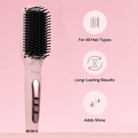 L'ANGE HAIR Le Vite in use on long hair showing quick single-pass smoothing for time savings