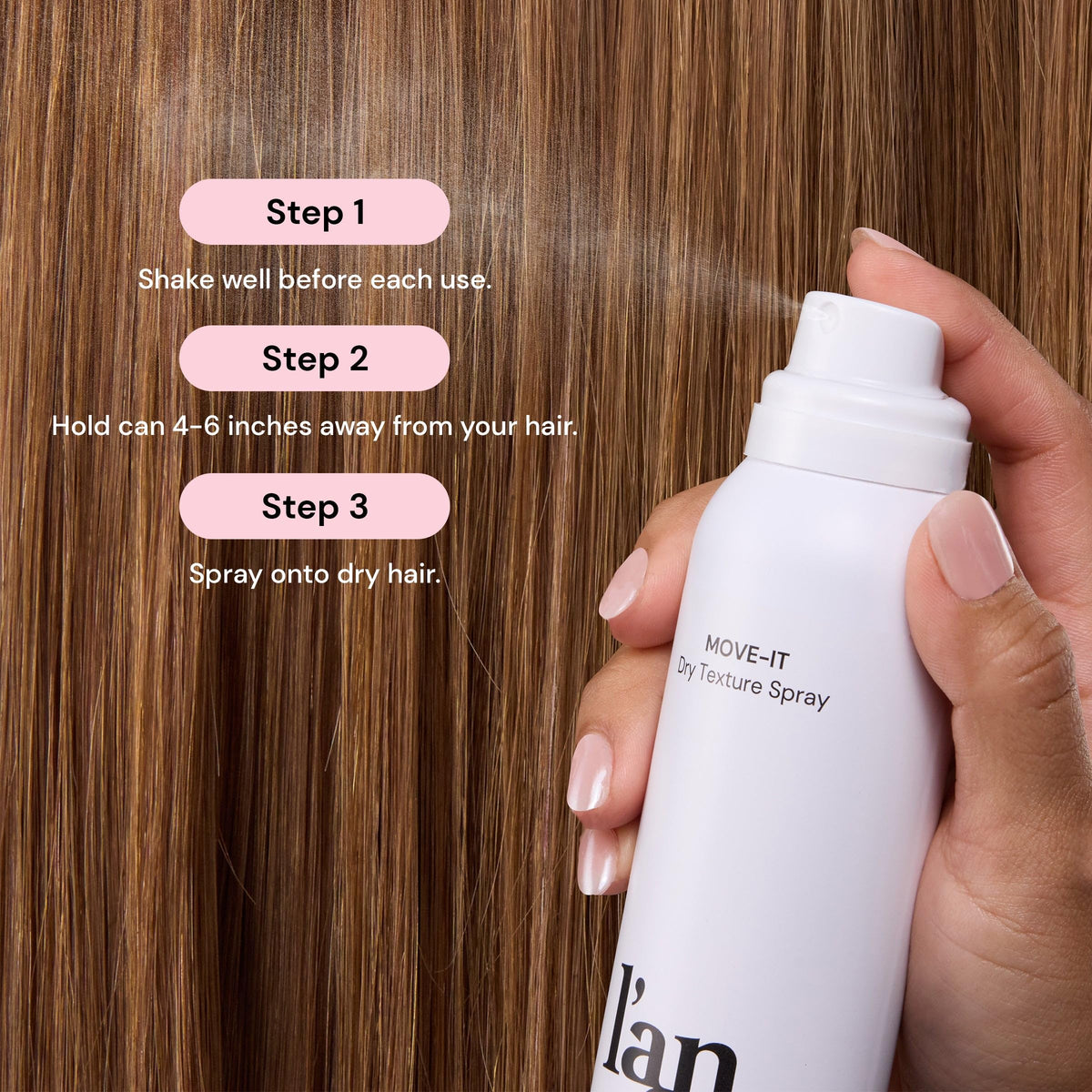 L'ANGE HAIR on model creating tousled waves for instant volume and movement