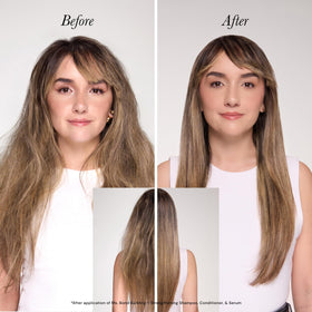 L'ANGE HAIR applying conditioner to damp hair demonstrating ease of use and protection