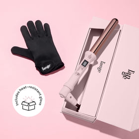 L'ANGE HAIR wand on bathroom counter styled scene, salon-quality results at home benefit