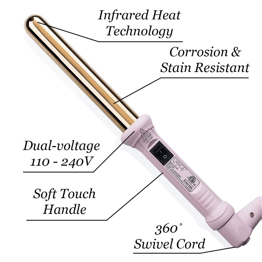 L'ANGE HAIR size comparison with ruler showing 25mm barrel, clear scale for styling choices