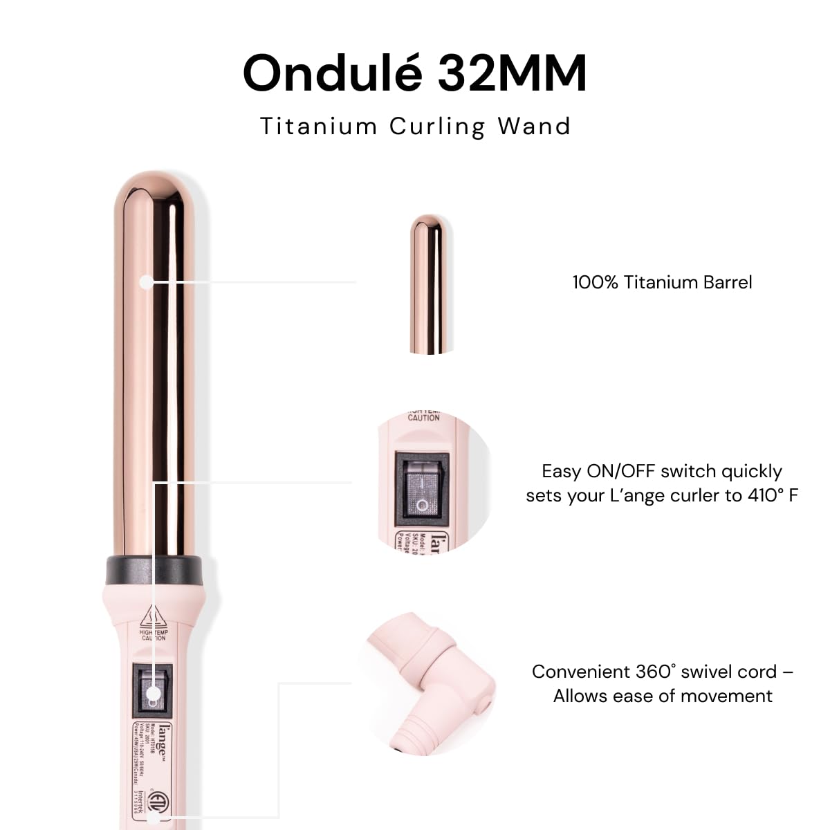 L'ANGE HAIR cord swivel detail demonstrating tangle-free movement and ease