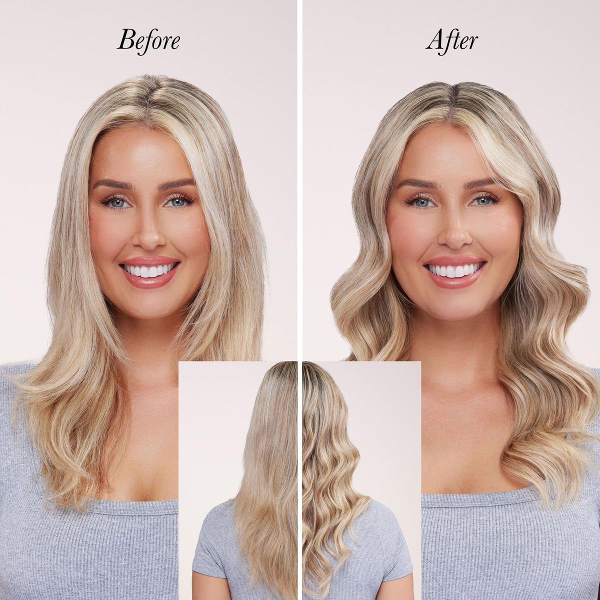L'ANGE HAIR serum drops on hand demonstrating small-amount application for lightweight shine