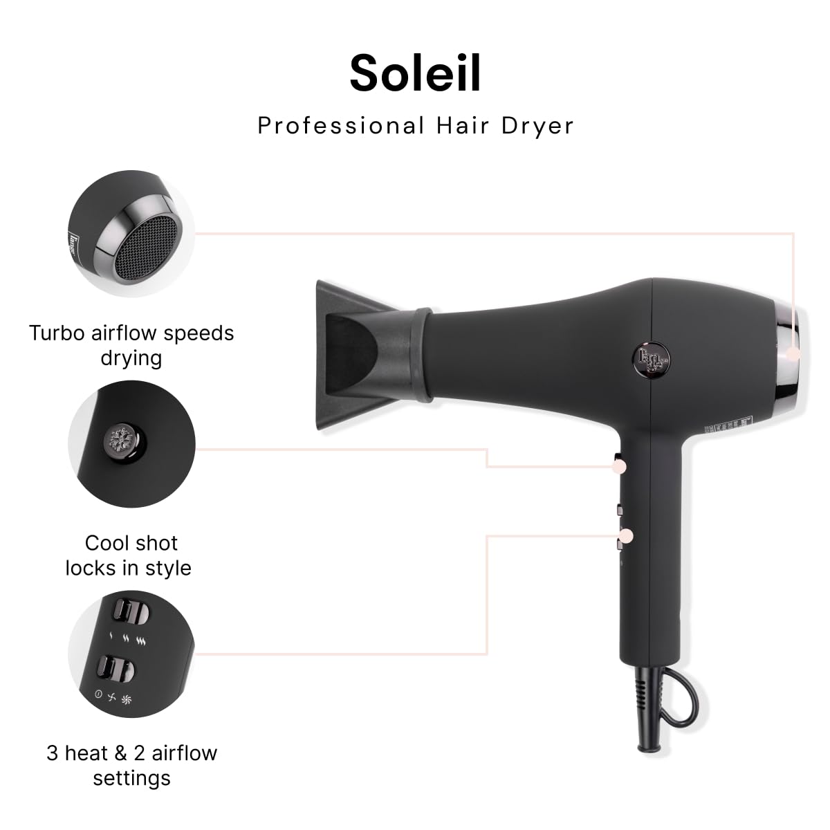 L'Ange Hair Soleil concentrator nozzle close-up for precise airflow and targeted styling control