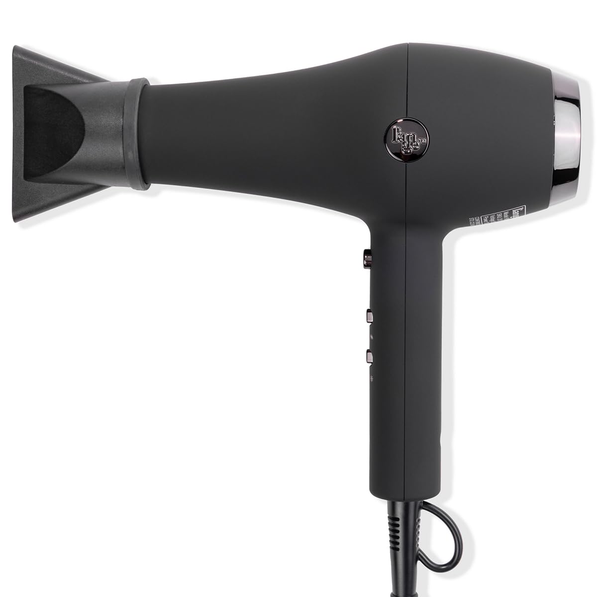 L'Ange Hair Soleil front view showing sleek black design and ergonomic handle for comfortable use
