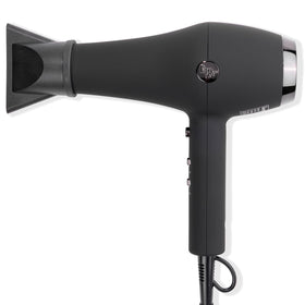 L'Ange Hair Soleil front view showing sleek black design and ergonomic handle for comfortable use