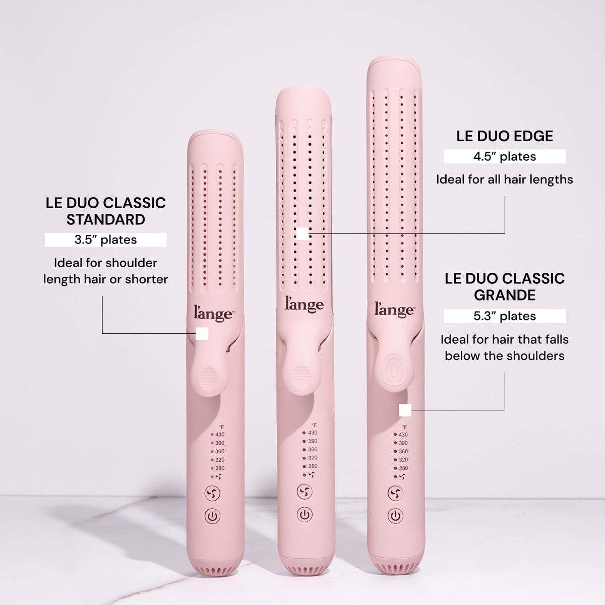 L'ANGE HAIR straightening action on long hair demonstrating frizz reduction and glossy finish
