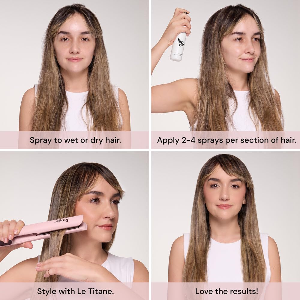 L'ANGE HAIR bottle in hand displays compact travel-friendly size