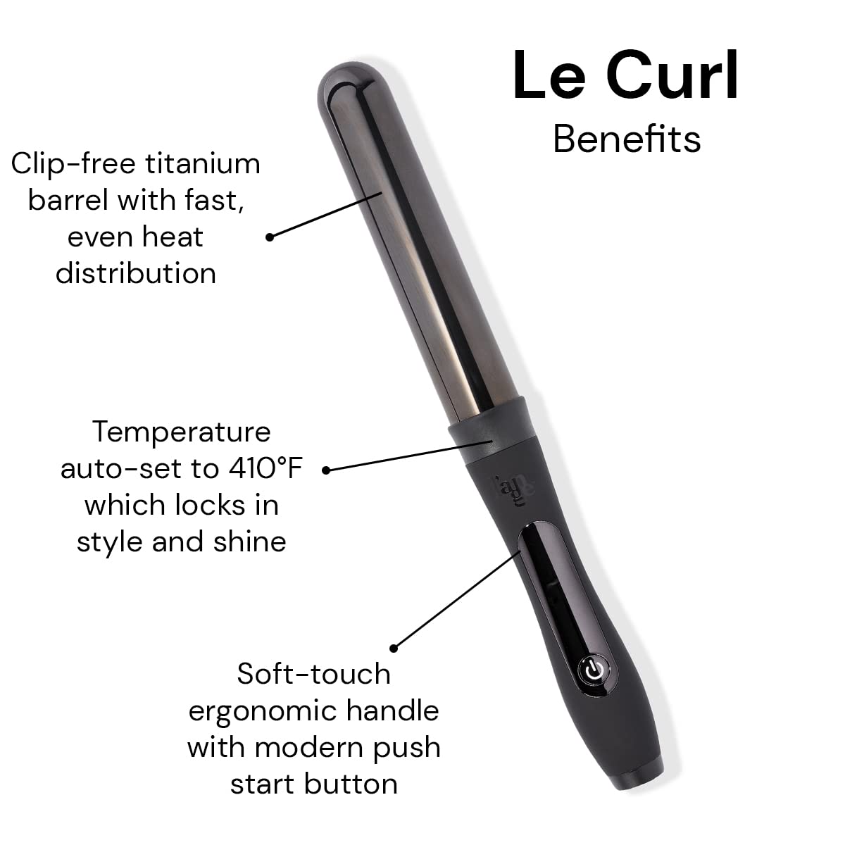 L'ANGE HAIR close-up of titanium-coated barrel, smooth glide for even heat and less damage