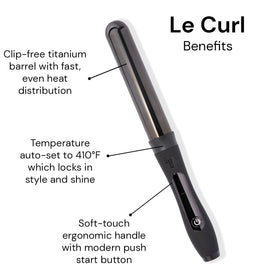 L'ANGE HAIR close-up of titanium-coated barrel, smooth glide for even heat and less damage