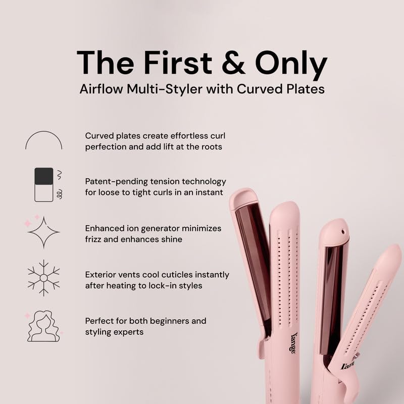 L'ANGE HAIR curved titanium plate close-up delivering smooth, even heat for glossy curls