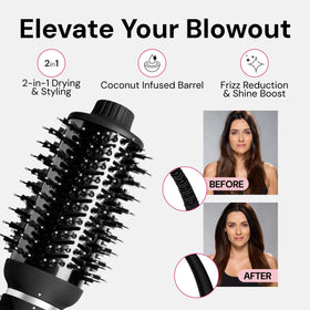 L'ANGE HAIR brush dryer in use on long hair for quick drying and added volume