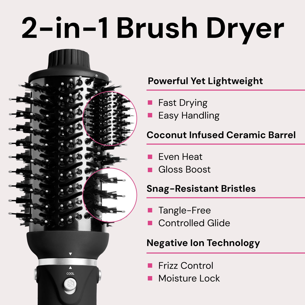 L'ANGE HAIR tool on counter comparing size, illustrating lightweight travel-friendly benefit