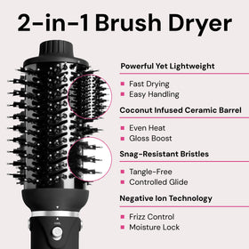 L'ANGE HAIR tool on counter comparing size, illustrating lightweight travel-friendly benefit