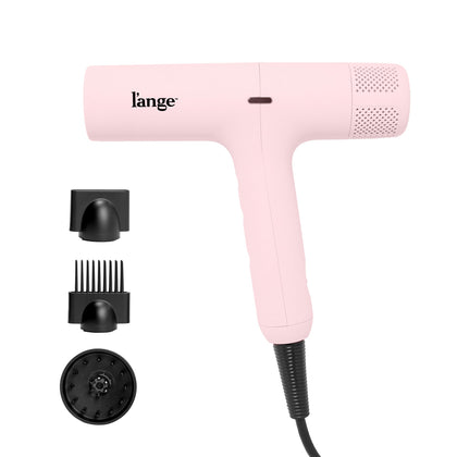 L'ANGE HAIR front view of HauteAir dryer showing sleek blush finish and ergonomic handle for comfort