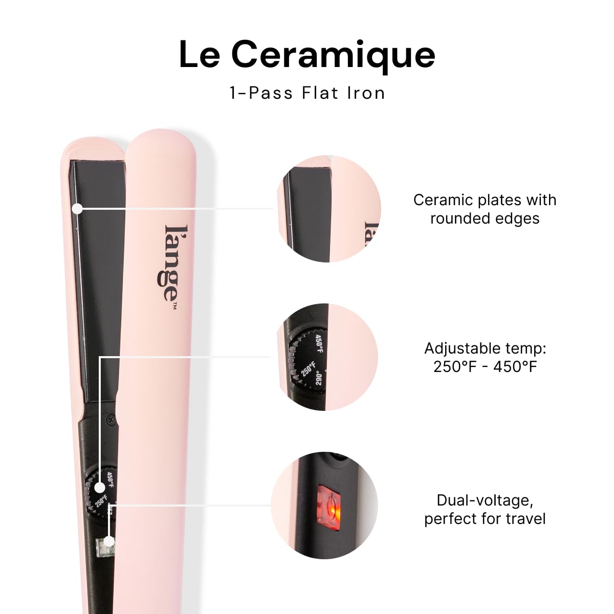 L'ANGE HAIR ceramic plate close-up demonstrating smooth finish and even heat benefit
