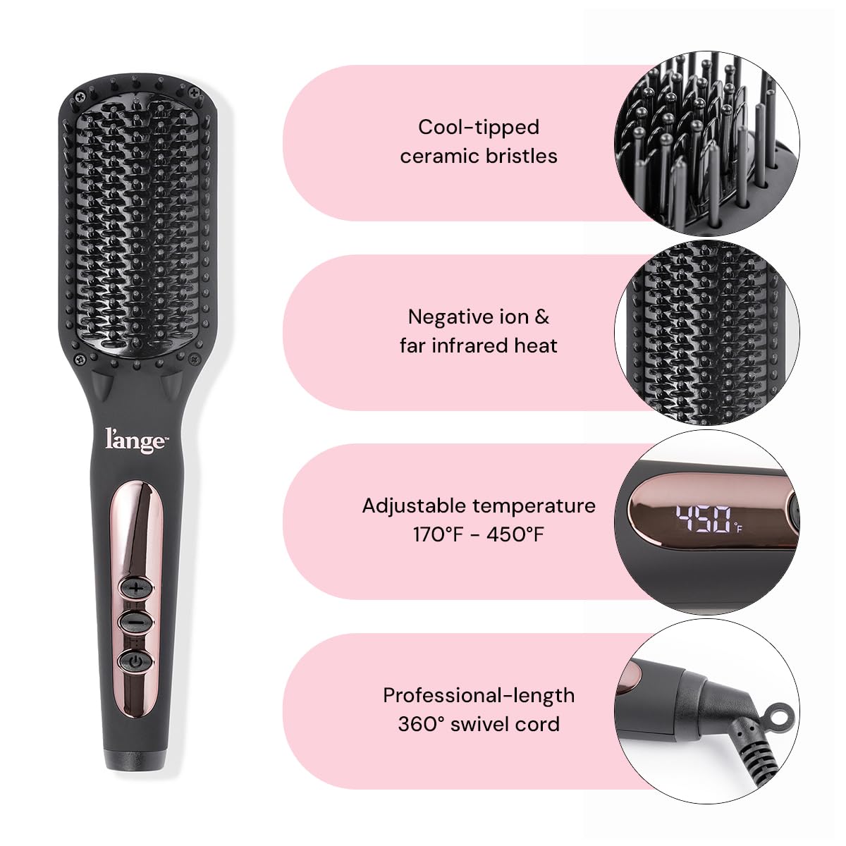 L'ANGE HAIR Le Vite LCD controls closeup enabling precise temperature selection benefit