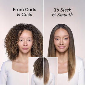 L'ANGE HAIR brush in use on long hair showing quick frizz reduction and sleek result