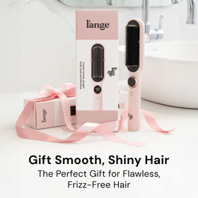 L'ANGE HAIR travel packaging and dual voltage label demonstrating convenience for trips