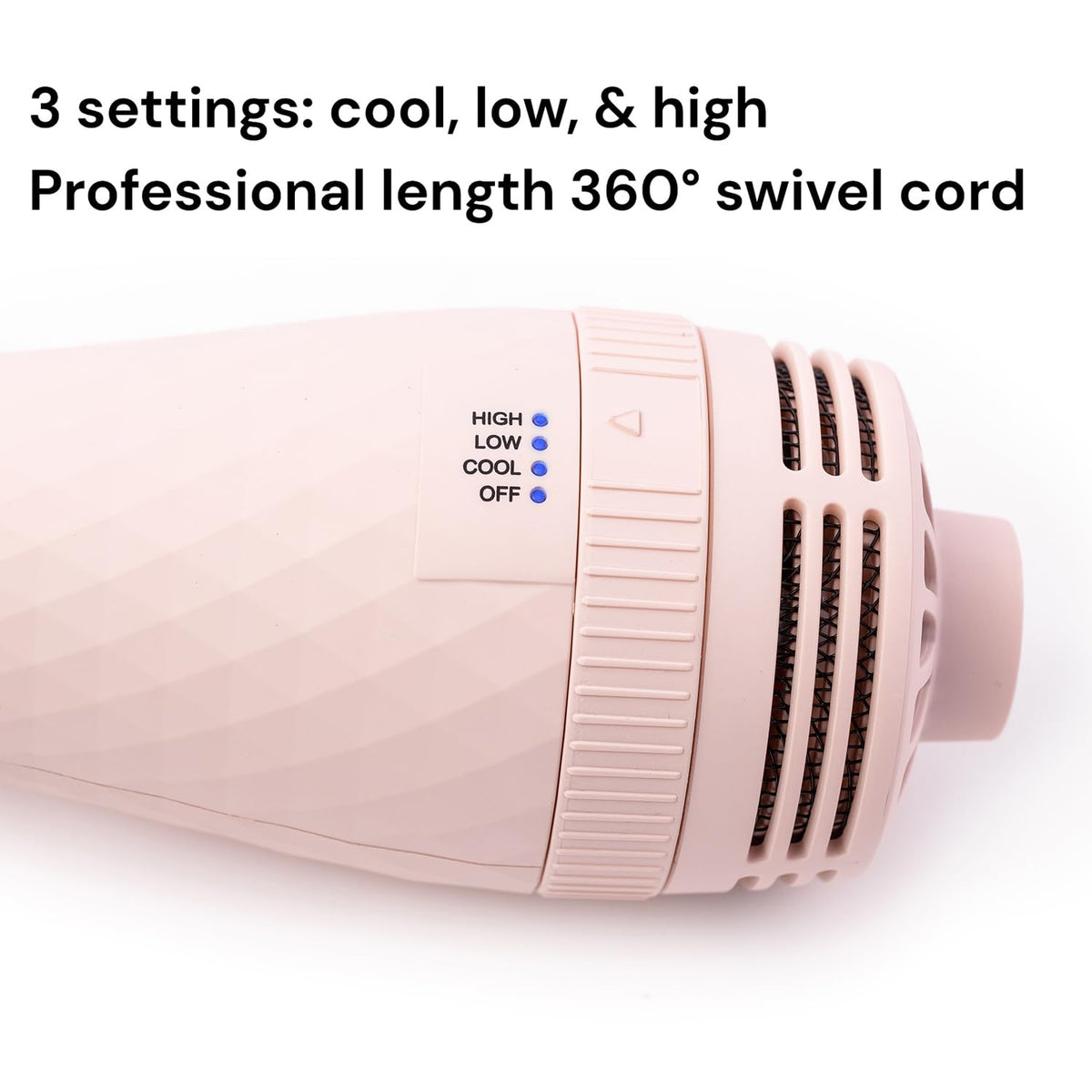 L'ANGE HAIR held in hand to show size and lightweight design reducing arm fatigue