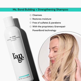 L'ANGE HAIR pump dispensing shampoo illustrating easy, controlled use