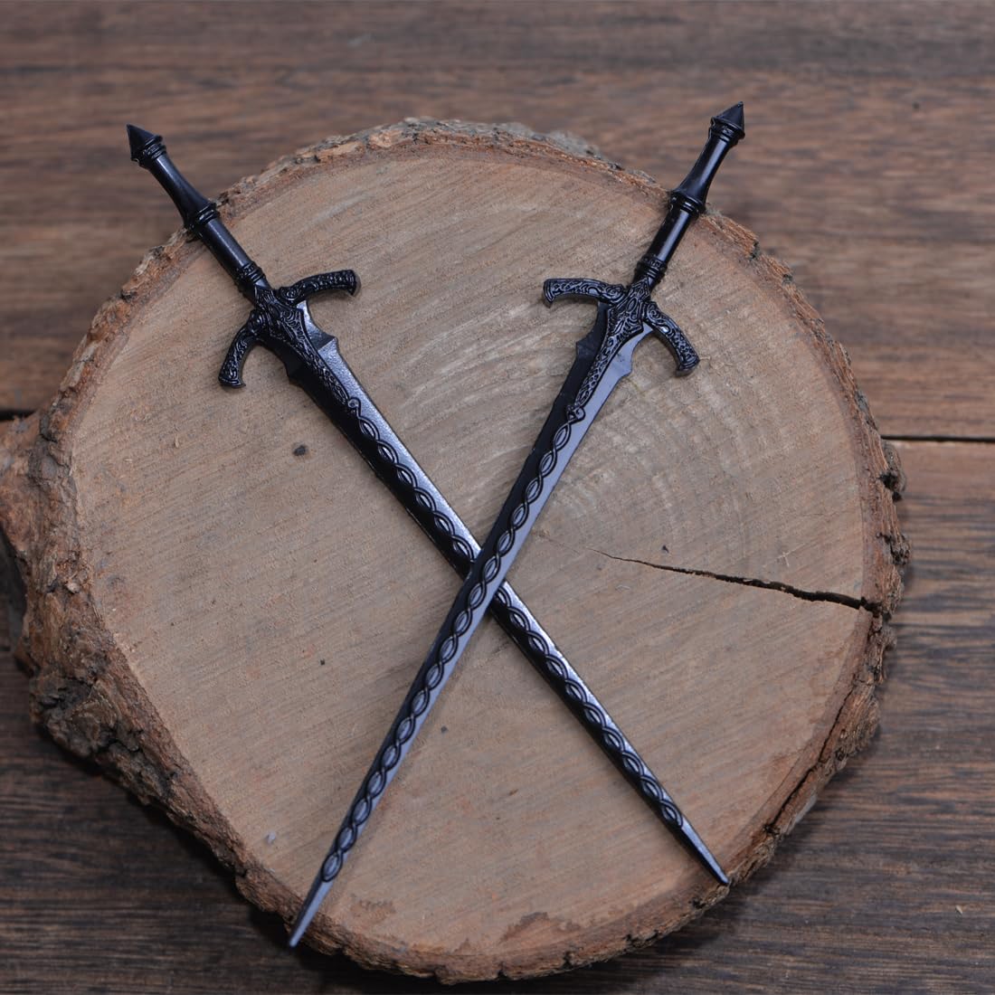 LANGHONG two sword pins side-by-side showing pair included for styling
