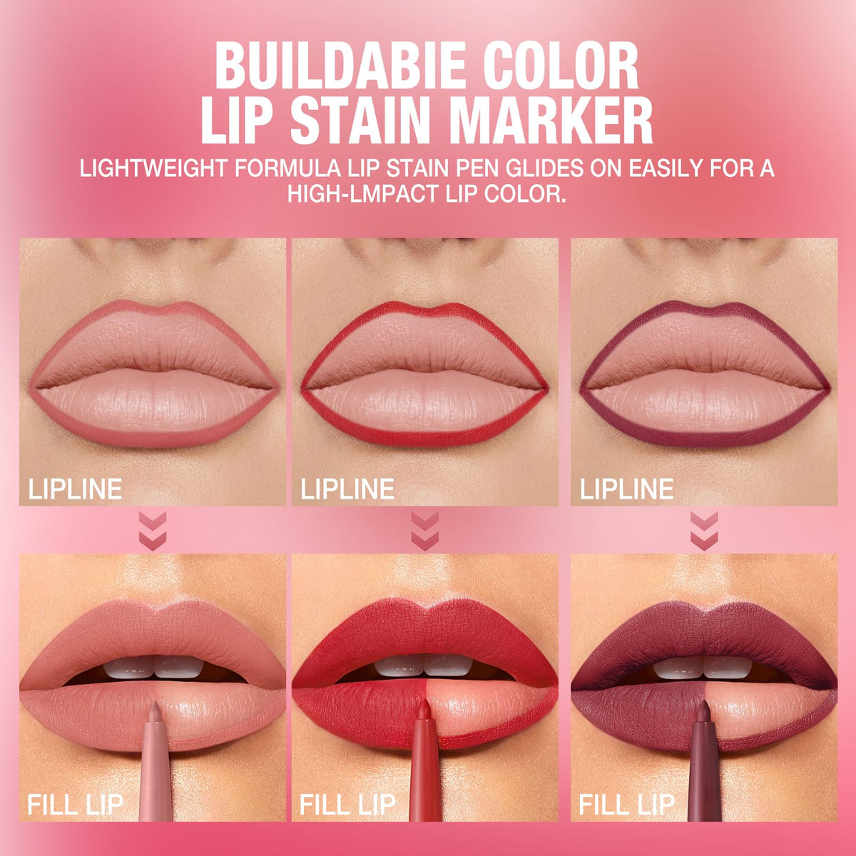 LANGMANNI filled lips with matte velvet finish, showing long-lasting color