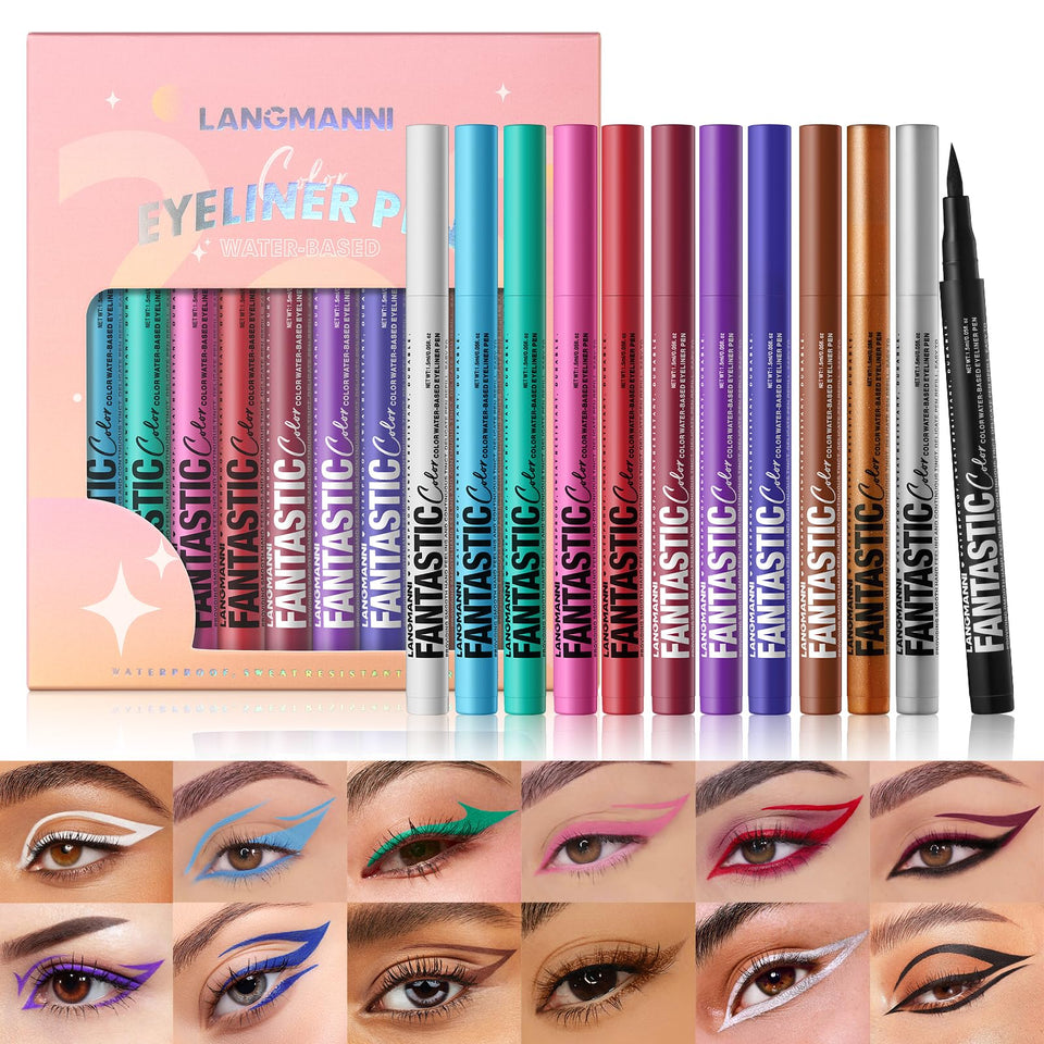 LANGMANNI front packaging showing all 12 matte colors and gift-ready box