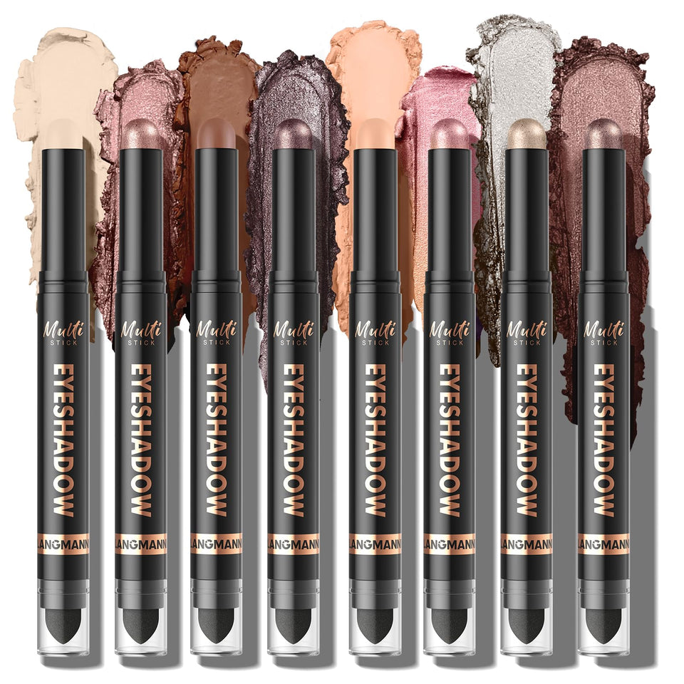 LANGMANNI front packaging showing eight shades and compact case, travel-ready benefit