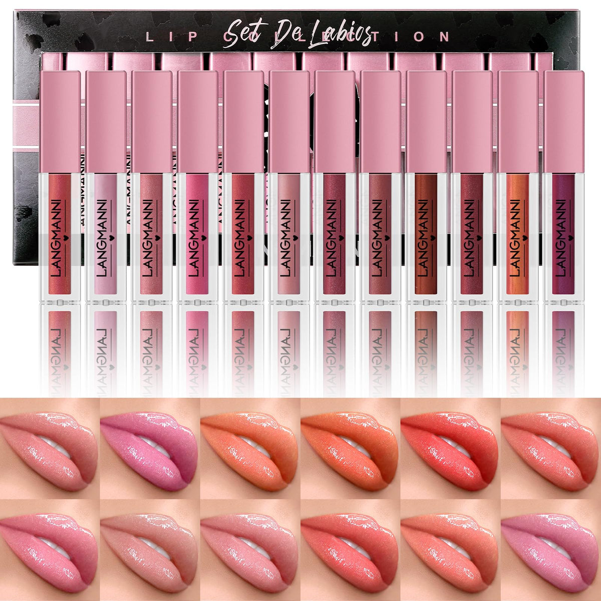 LANGMANNI front packaging of 12 glosses showing variety and gift appeal