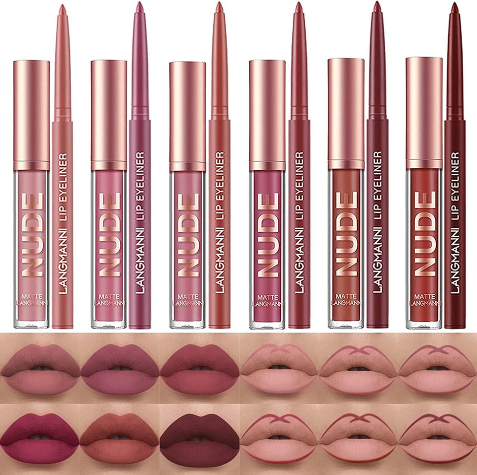 LANGMANNI front packaging set in gift box showing six lipsticks and six liners, ideal for gifting