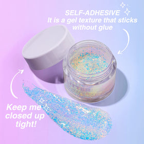 LANGMANNI glitter applied to hair strand showing reflective highlights and festival-ready shine