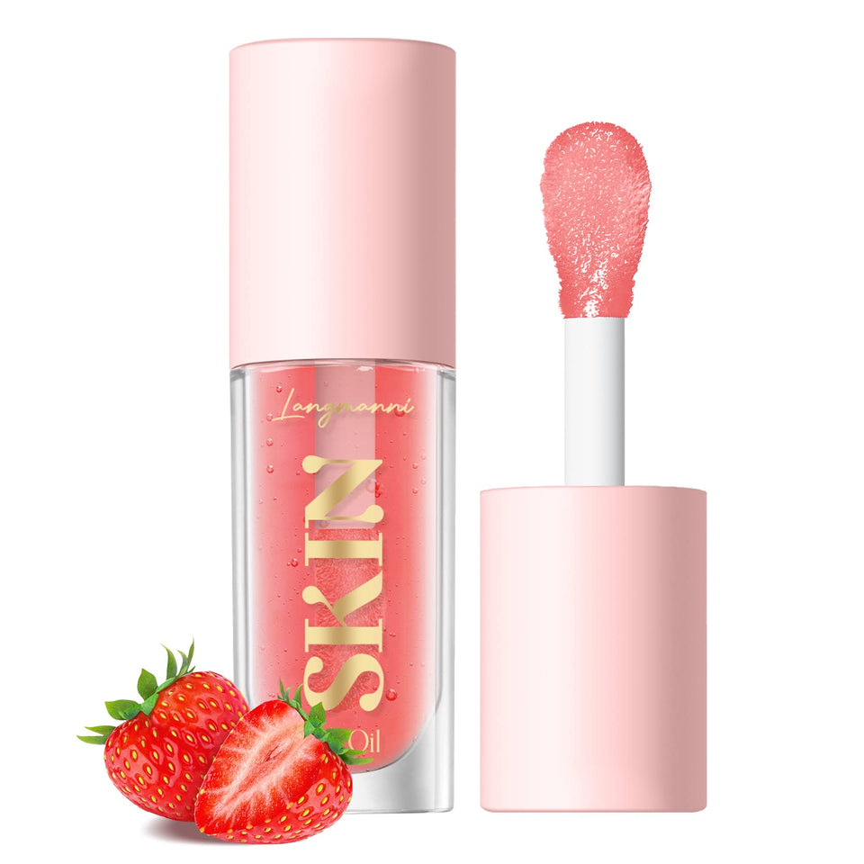 LANGMANNI front packaging showing glossy strawberry lip oil, clear shine
