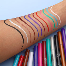 LANGMANNI swatches on arm showing matte neon payoff for creative looks