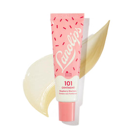 Lanolips 101 tin front view showing compact raspberry shortcake balm convenience