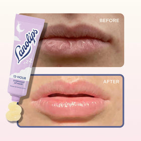 Lanolips jar on bedside table at night, illustrates overnight treatment use