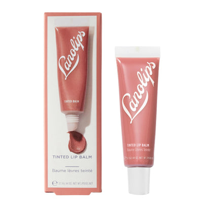 Lanolips front packaging showing tinted lip balm and nude shade benefits