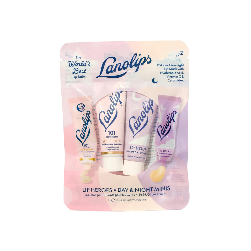 lanolips front packaging showing the mini heroes duo and travel benefit