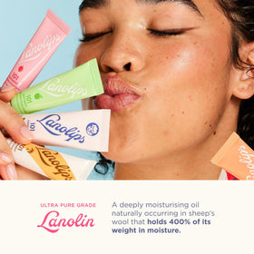 Lanolips strawberry ointment applied to lips for immediate hydration