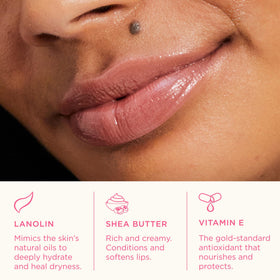 Lanolips color swatch on skin illustrating sheer nude tint and natural finish