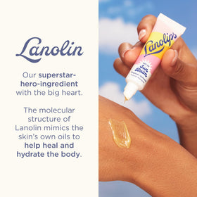 Lanolips tube in a beach bag portraying tropical scent and beach essentials