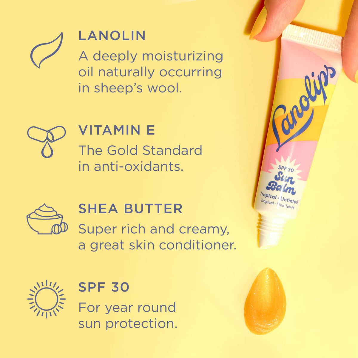 Lanolips tube in hand to show compact 0.44 oz size for travel convenience