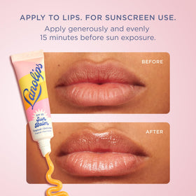 Close-up of Lanolips ingredients label showing lanolin and vitamin E benefits