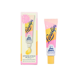 Lanolips tube front packaging showing SPF30 and tropical branding for sun protection