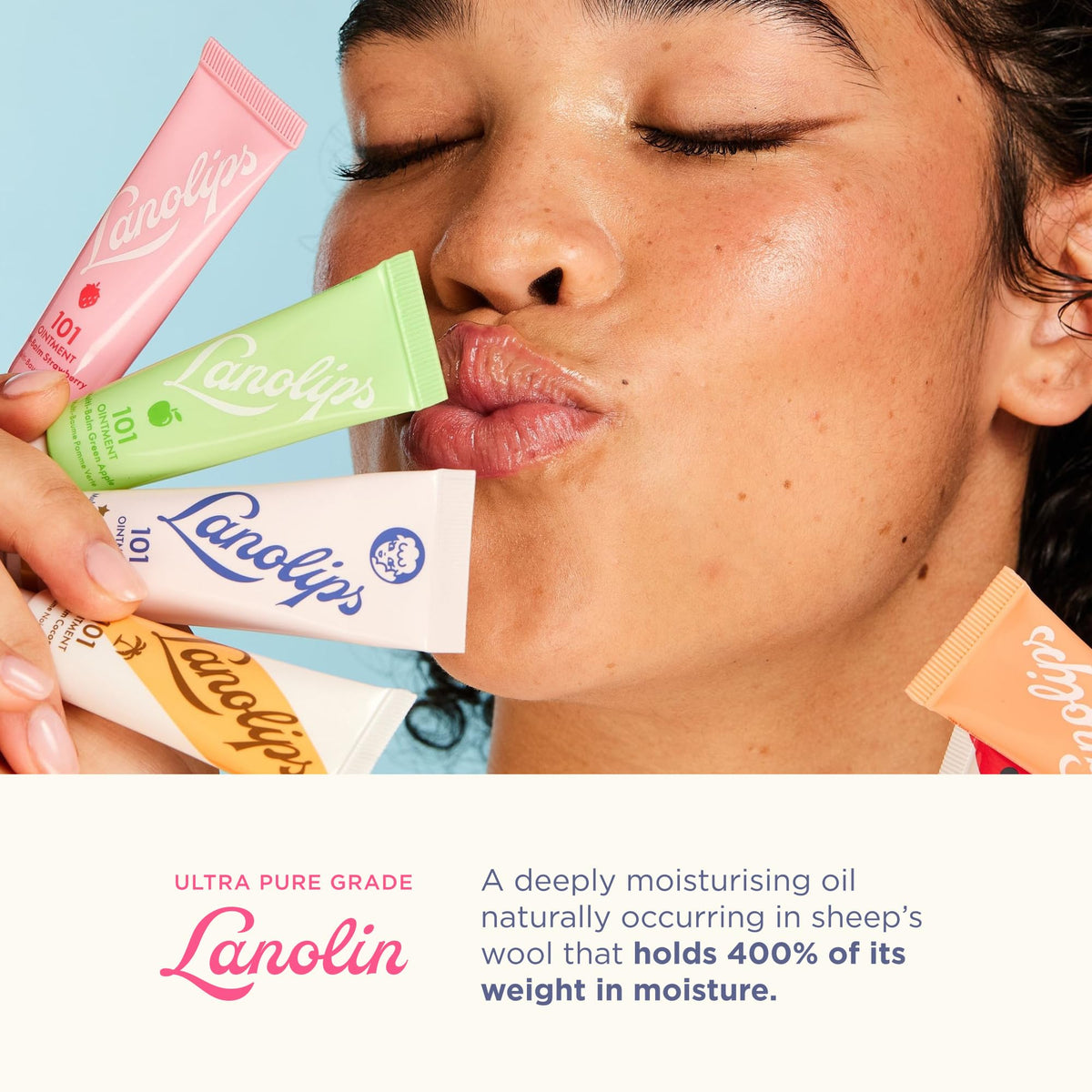 Lanolips applying ointment to lips for immediate moisturization benefit