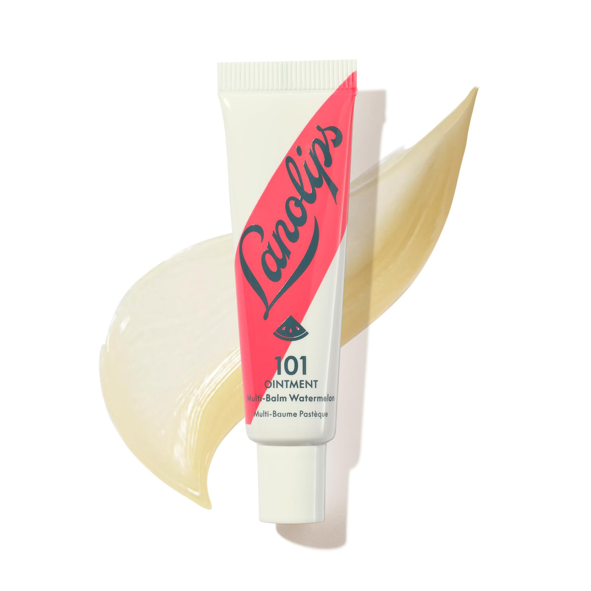 Lanolips front tin showing watermelon ointment and compact size benefit