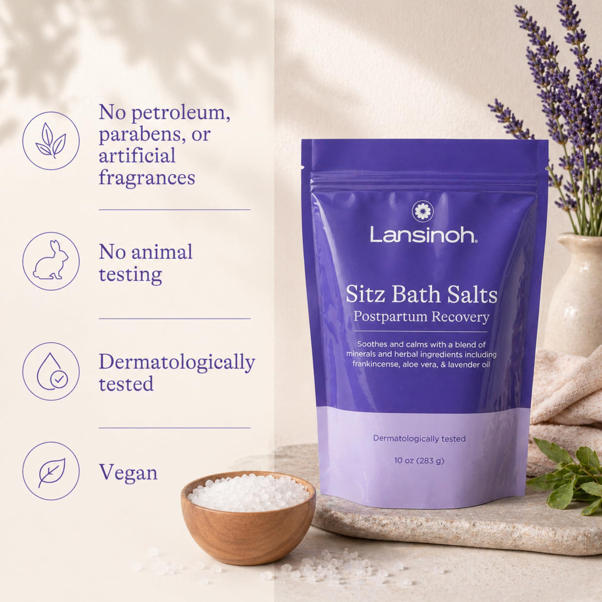 Lansinoh sitz basin set in a bathroom to show practical postpartum self-care use