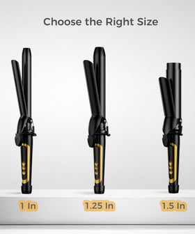LANVIER curling in use on long hair creating consistent medium-sized curls