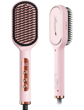 LANVIER front view of straightener brush showing ergonomic design and quick styling