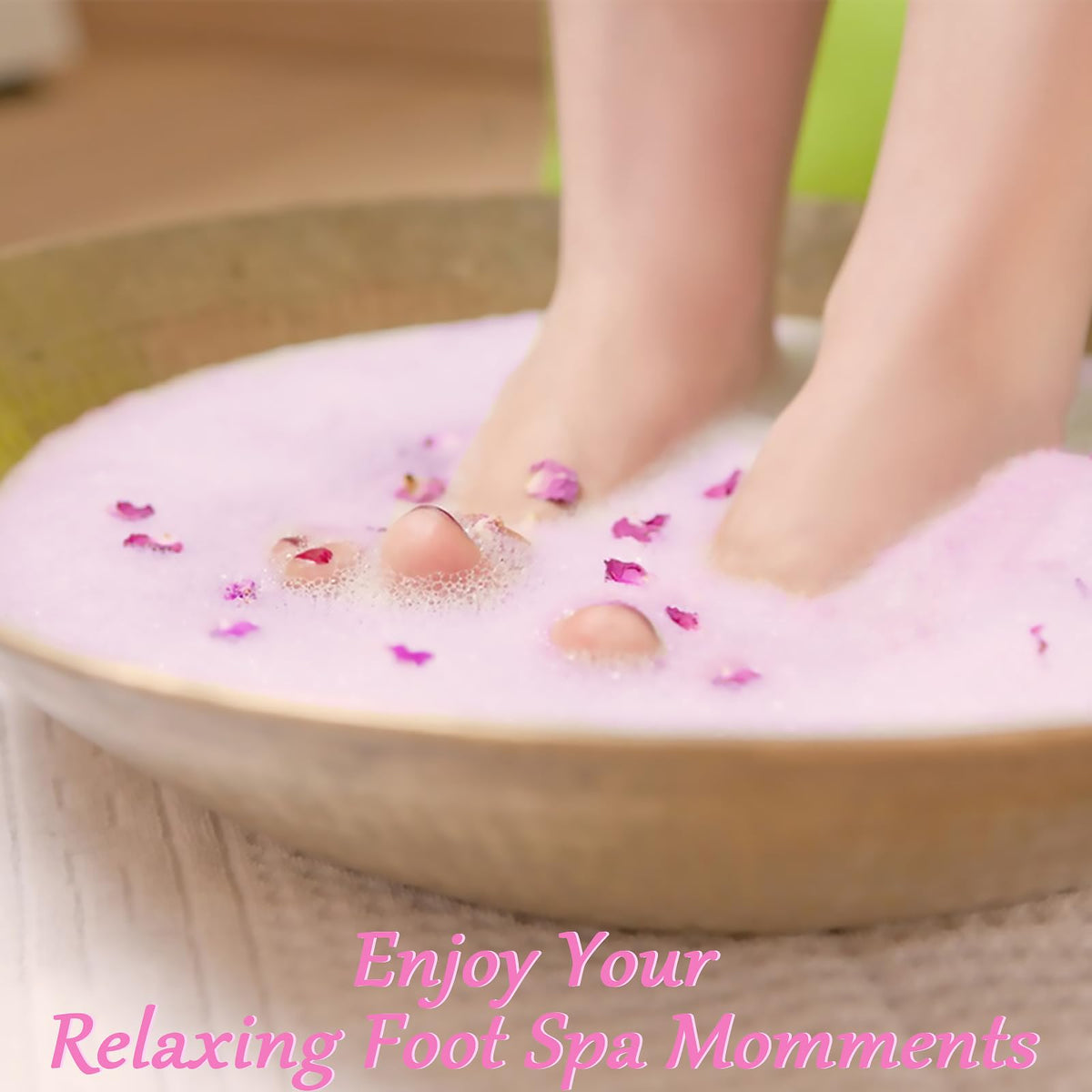 Lanwexy foot soak in tub with feet showing moisturizing effect and soothing comfort